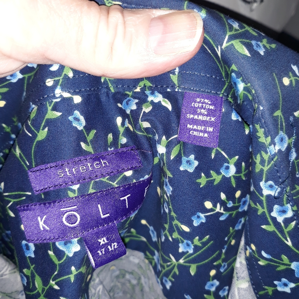 Kolte mens blue floral cotton shirt. NWT. XL. 17.5 neck - Picture 5 of 7